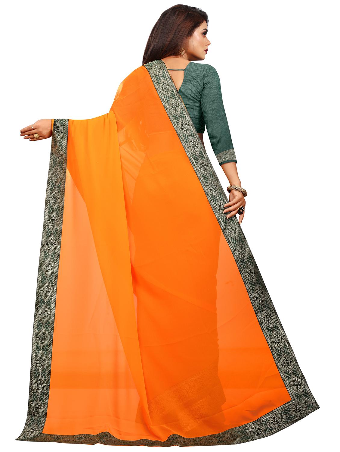 solid bordered saree with blouse - 18039918 - Standard Image - 1