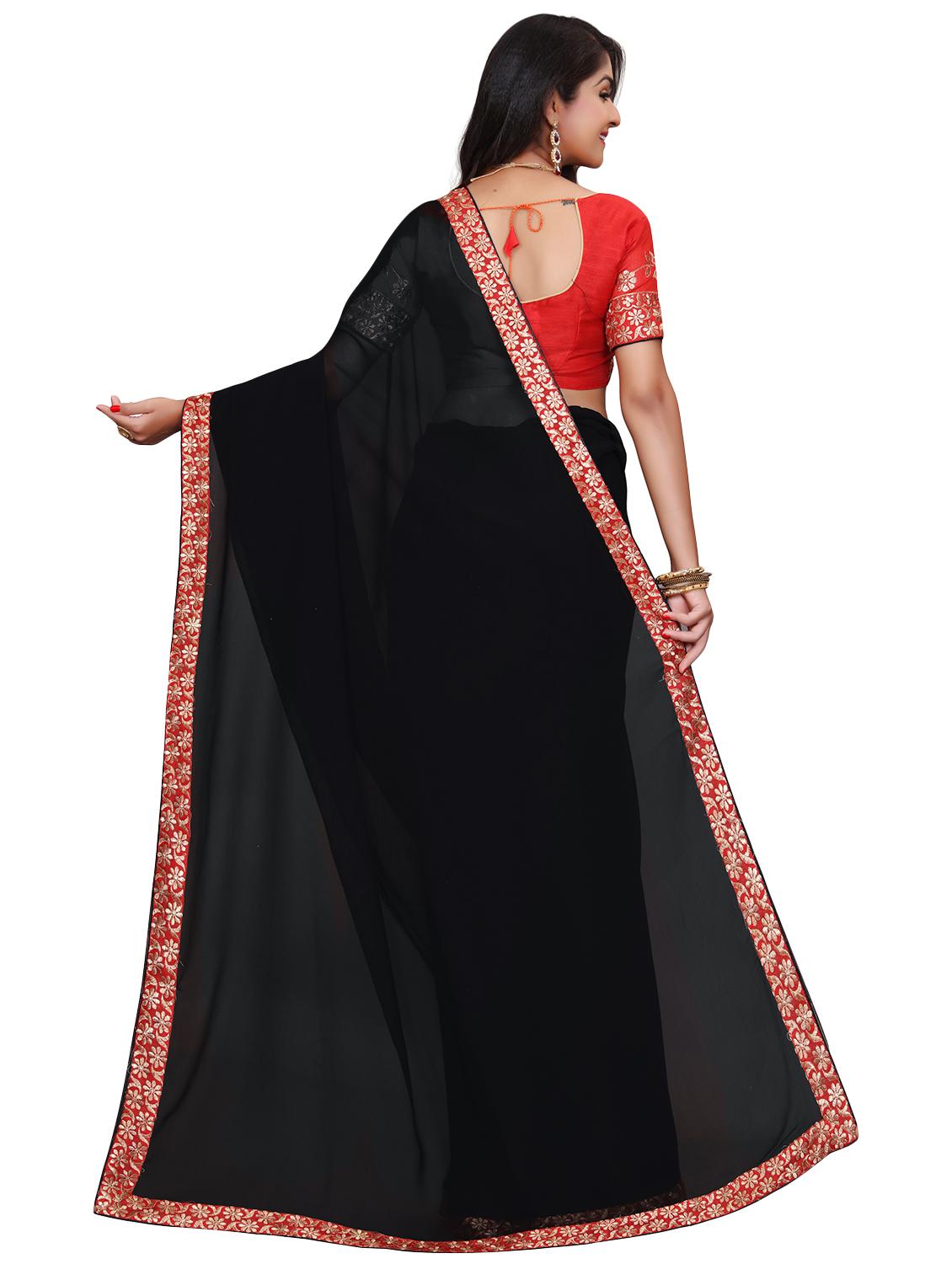solid bordered saree with blouse - 18039924 - Standard Image - 1