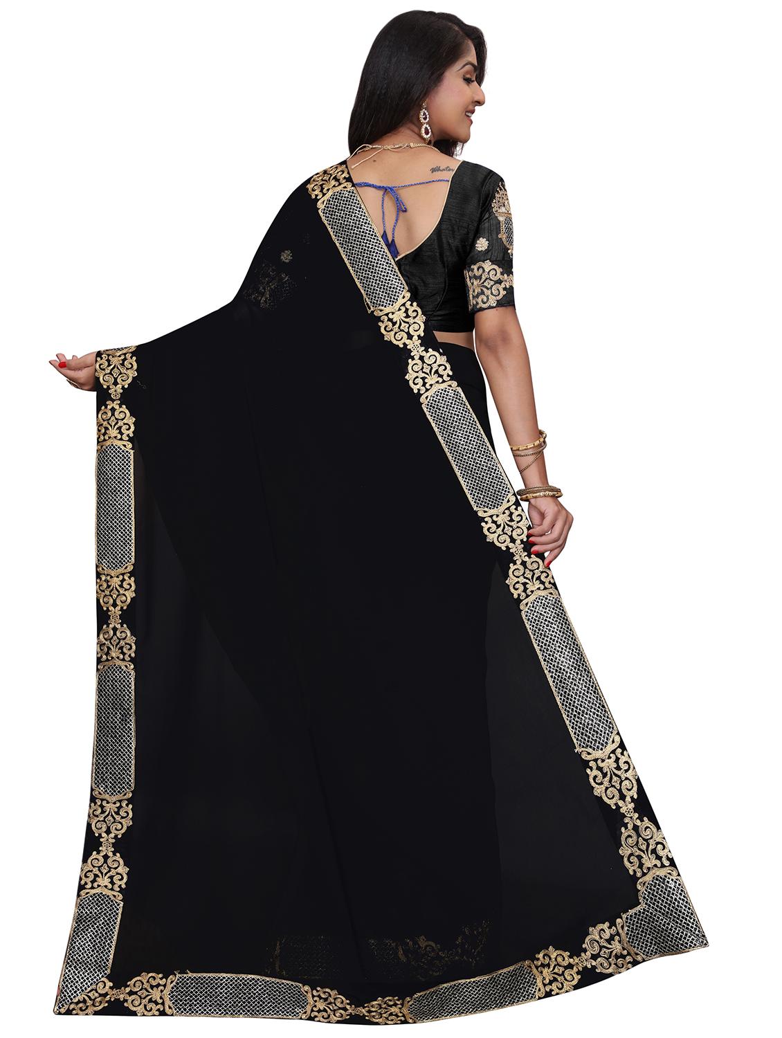 solid bordered saree with blouse - 18039927 - Standard Image - 1