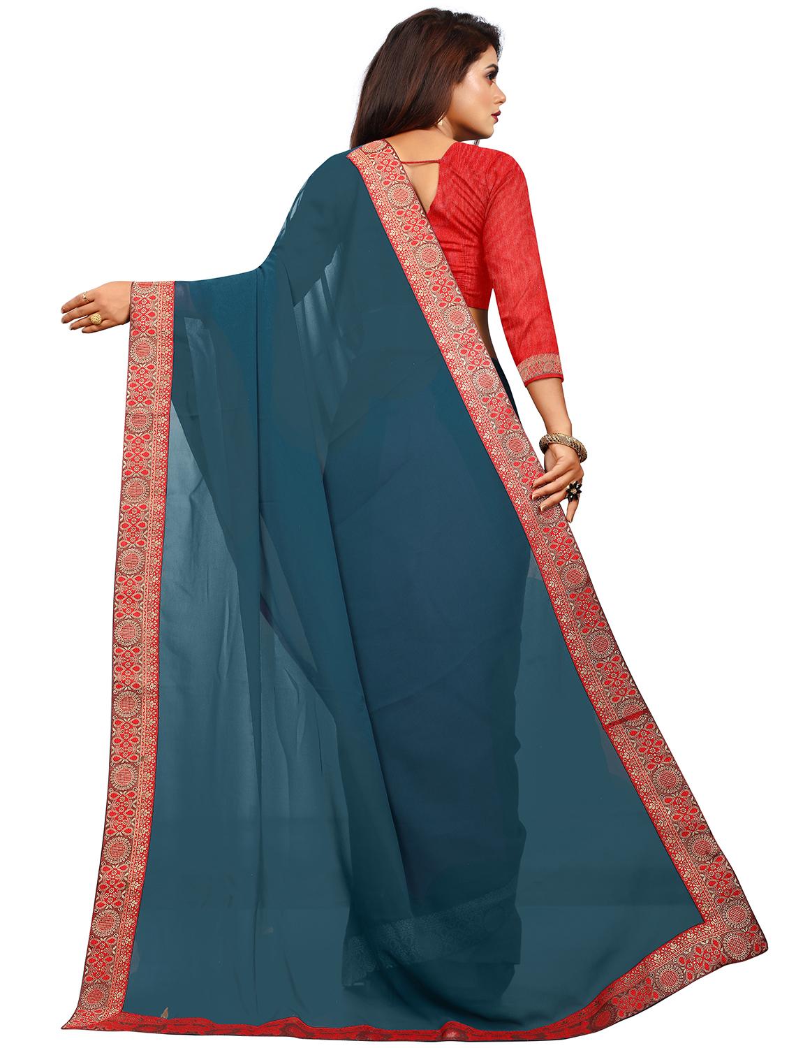 solid bordered saree with blouse - 18039932 - Standard Image - 1