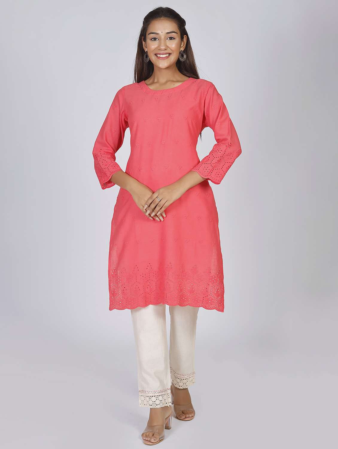 pink cotton kurta pant  set