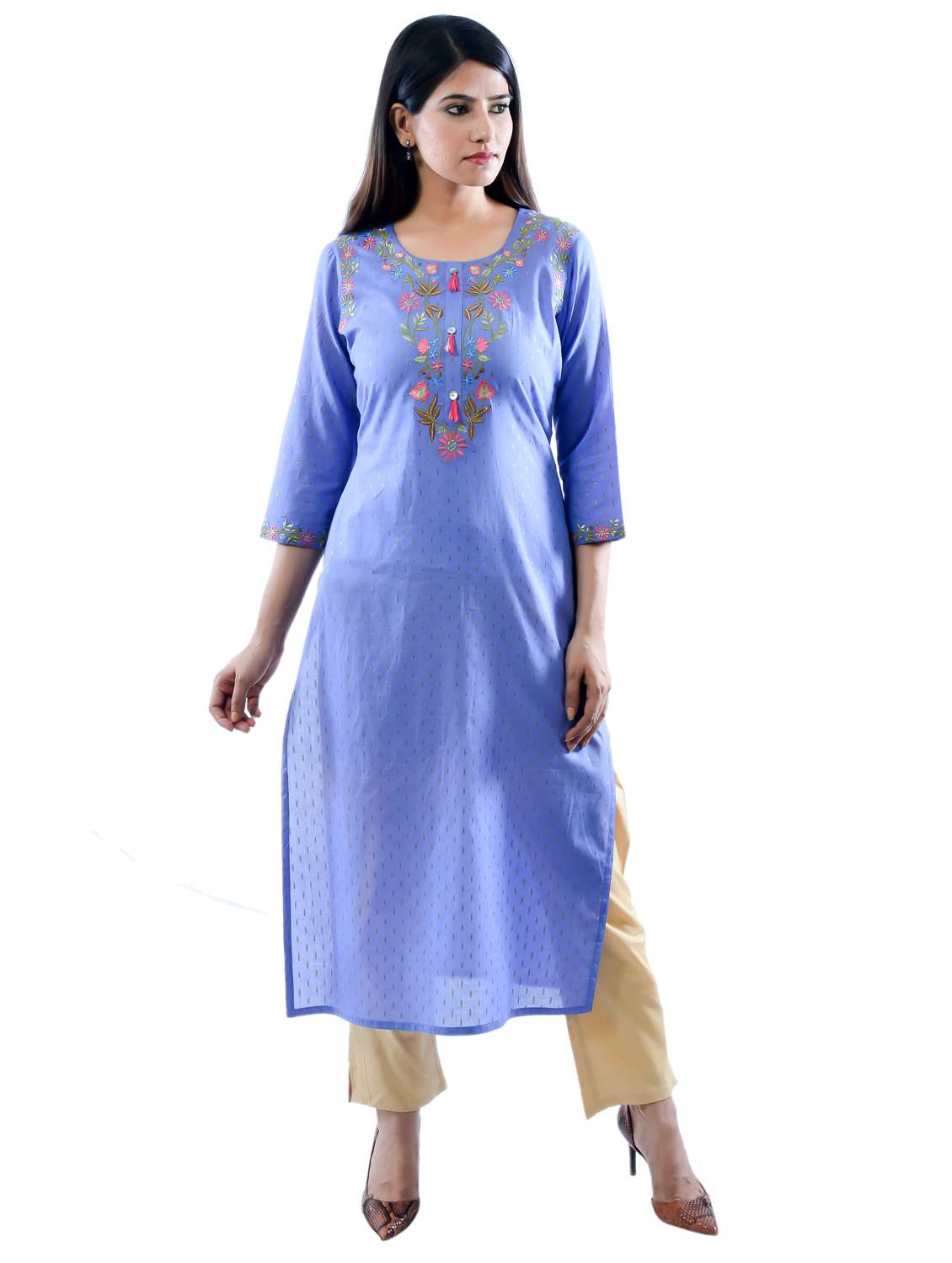 women light blue round neck kurta pant set 