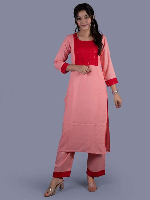 pink rayon kurta palazzo  set - 18041142 -  Standard Image - 0