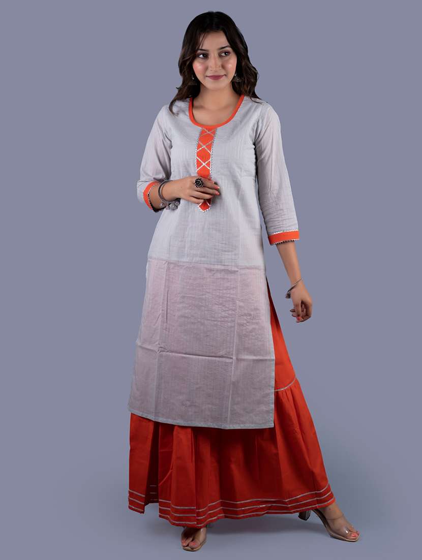 white cotton blend kurta skirt  set
