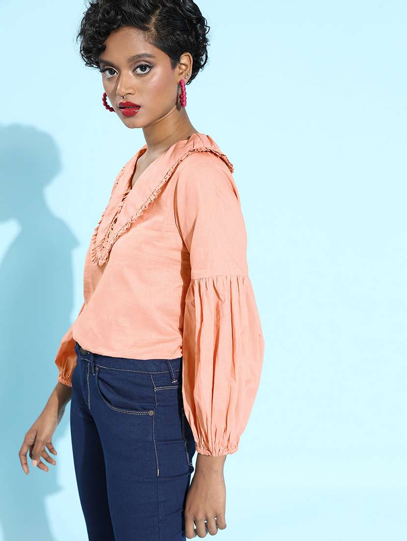 women's straight overlap neck top - 18041357 -  Standard Image - 1