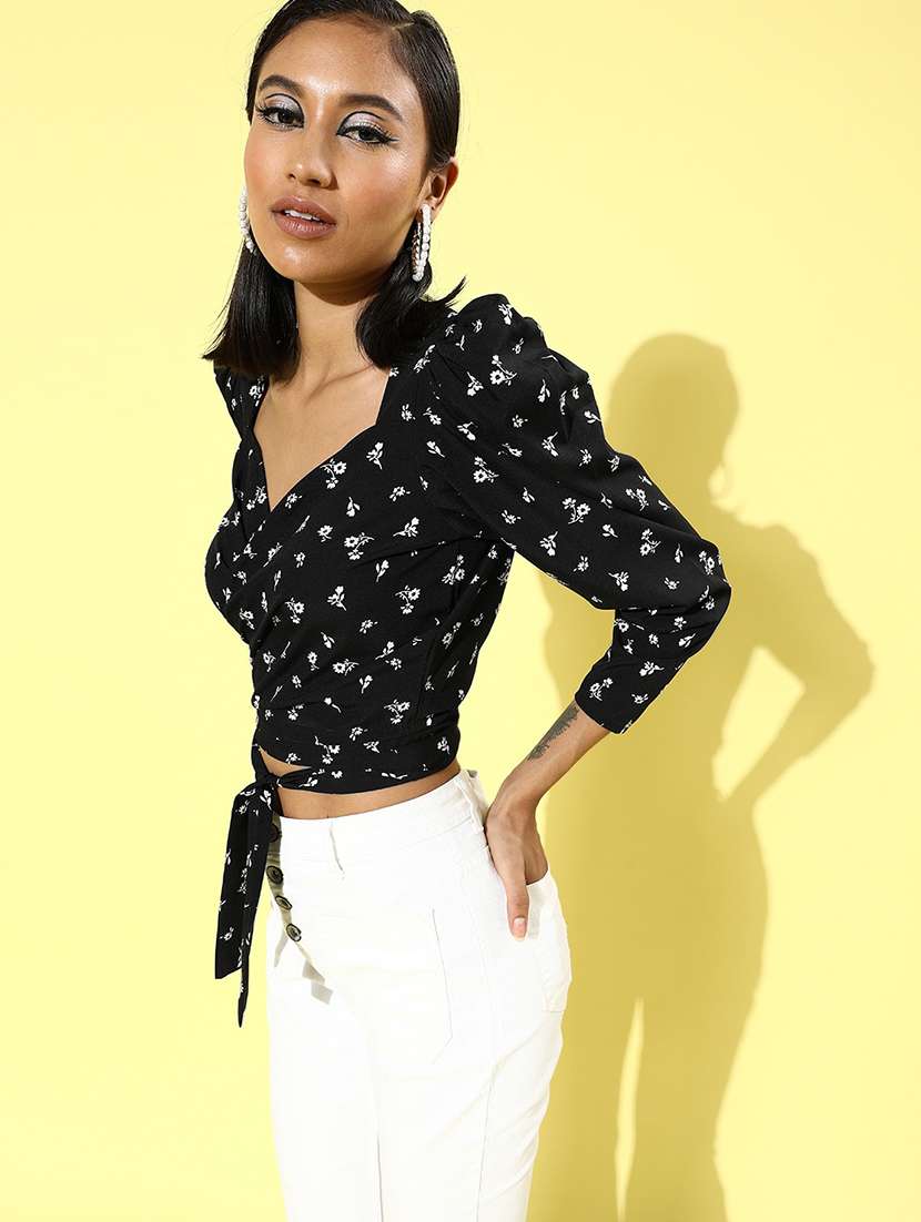 women's wrap overlap neck top - 18041359 -  Standard Image - 1