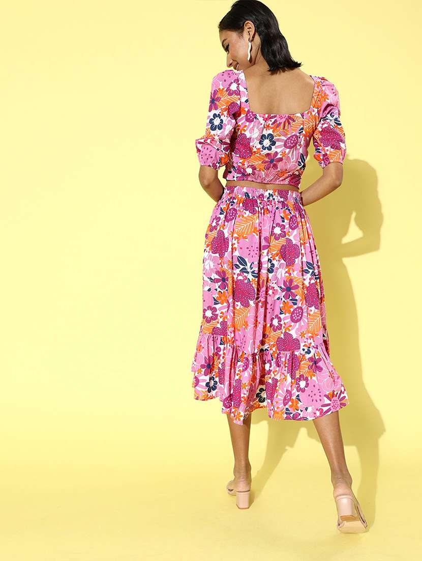 square neck floral top with flared skirt set - 18041371 -  Standard Image - 1