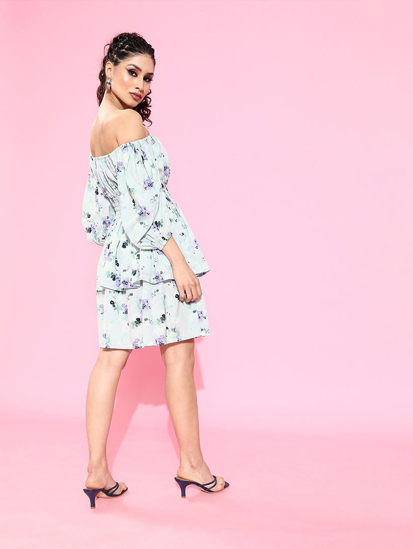 women printed off shoulder dress - 18041403 - Standard Image - 1