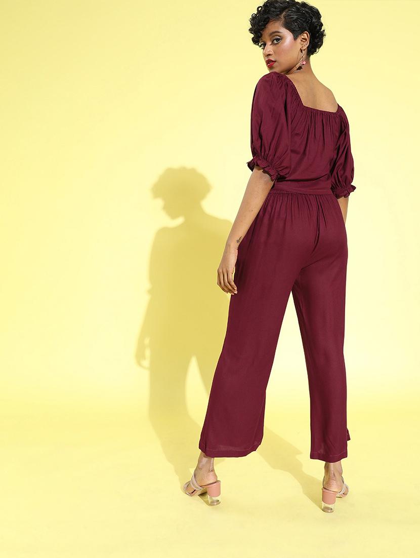 solid crop top with flat front trouser set - 18041419 -  Standard Image - 1