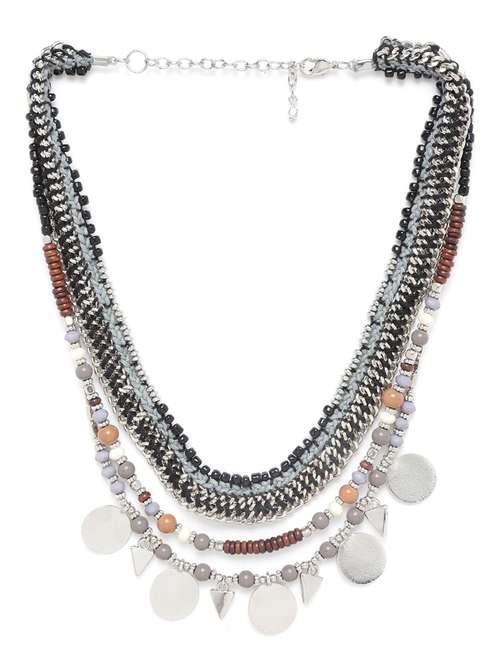 grey & black silver-plated beaded layered tribal necklace - 18041705 -  Standard Image - 0