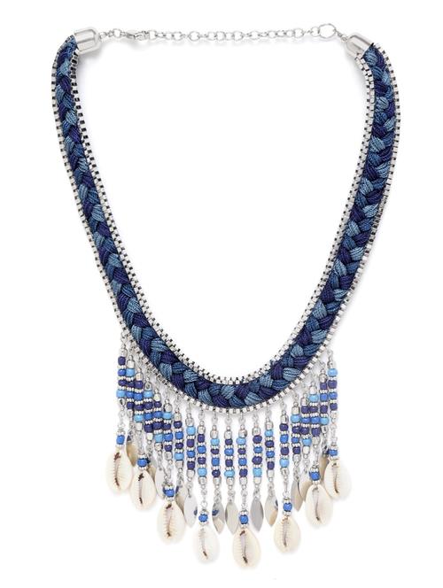 lue silver-plated beaded sea shell detail braided tribal necklace - 18041717 - Standard Image - 0