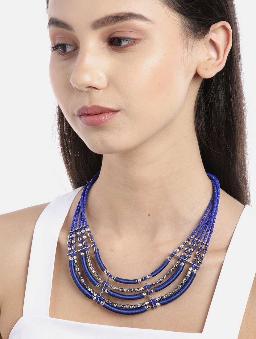 blue silver-plated beaded layered necklace - 18041719 -  Standard Image - 1