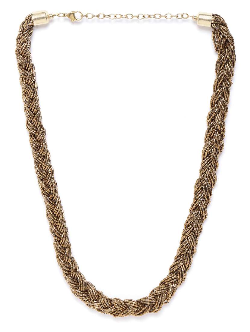 gold-toned glass beaded statement braided necklace - 18041736 -  Zoom Image - 0