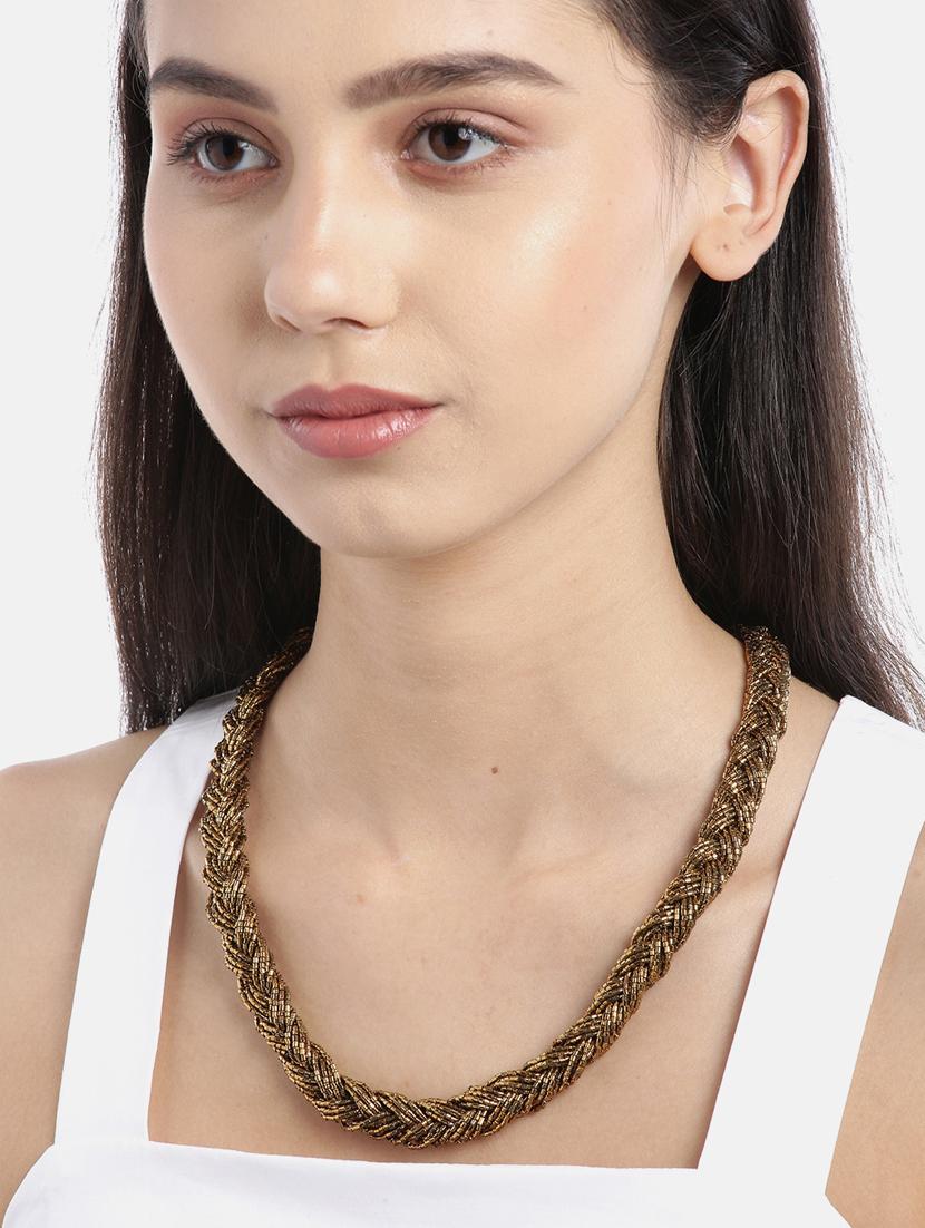 gold-toned glass beaded statement braided necklace - 18041736 - Standard Image - 1
