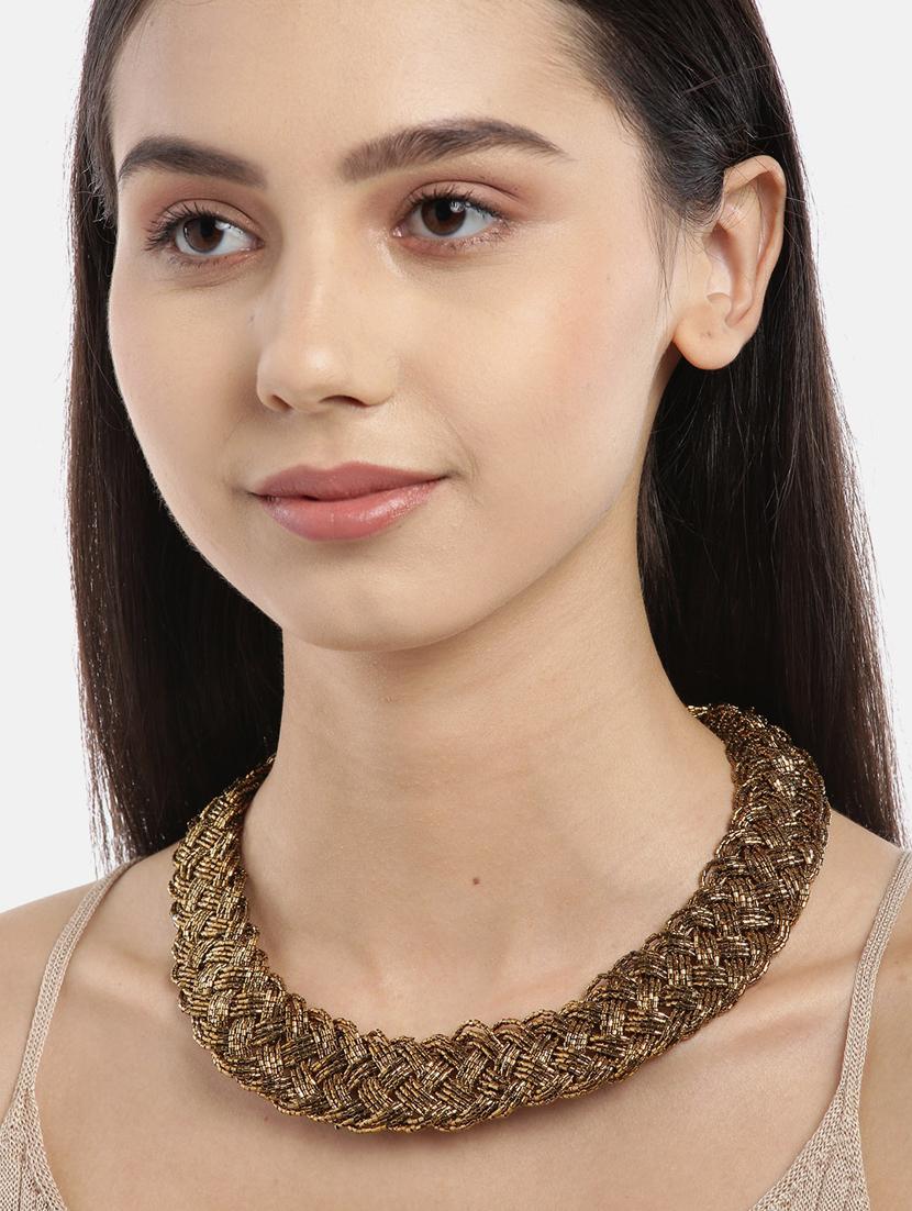 gold-toned beaded braided necklace - 18041738 - Standard Image - 1