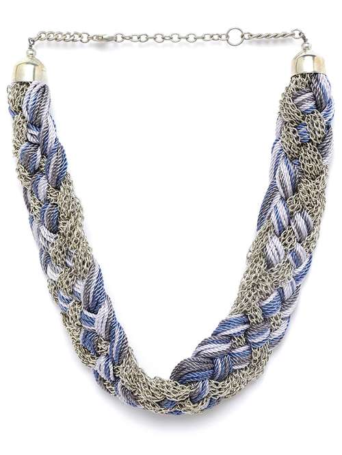 blue & grey silver-plated braided necklace - 18041857 - Standard Image - 0