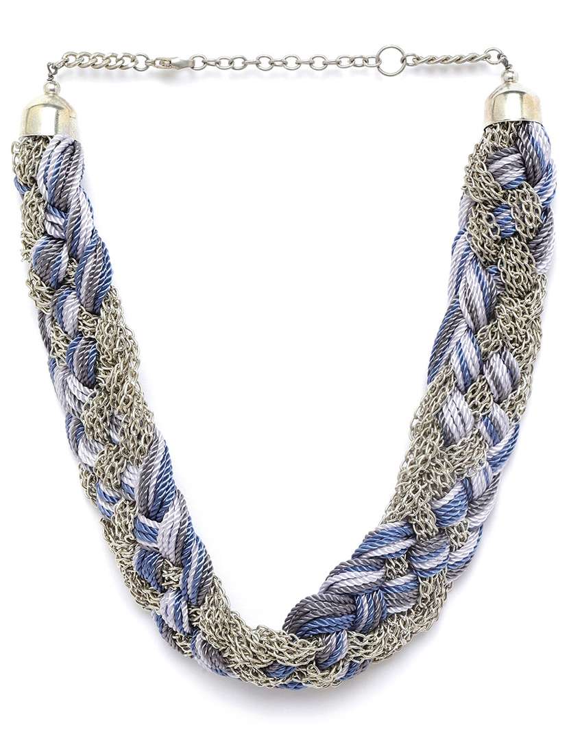 blue & grey silver-plated braided necklace - 18041857 - Zoom Image - 0