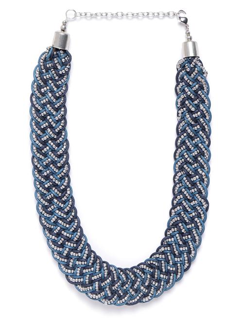 blue & silver-toned beaded statement bohemian braided necklace - 18041862 - Standard Image - 0