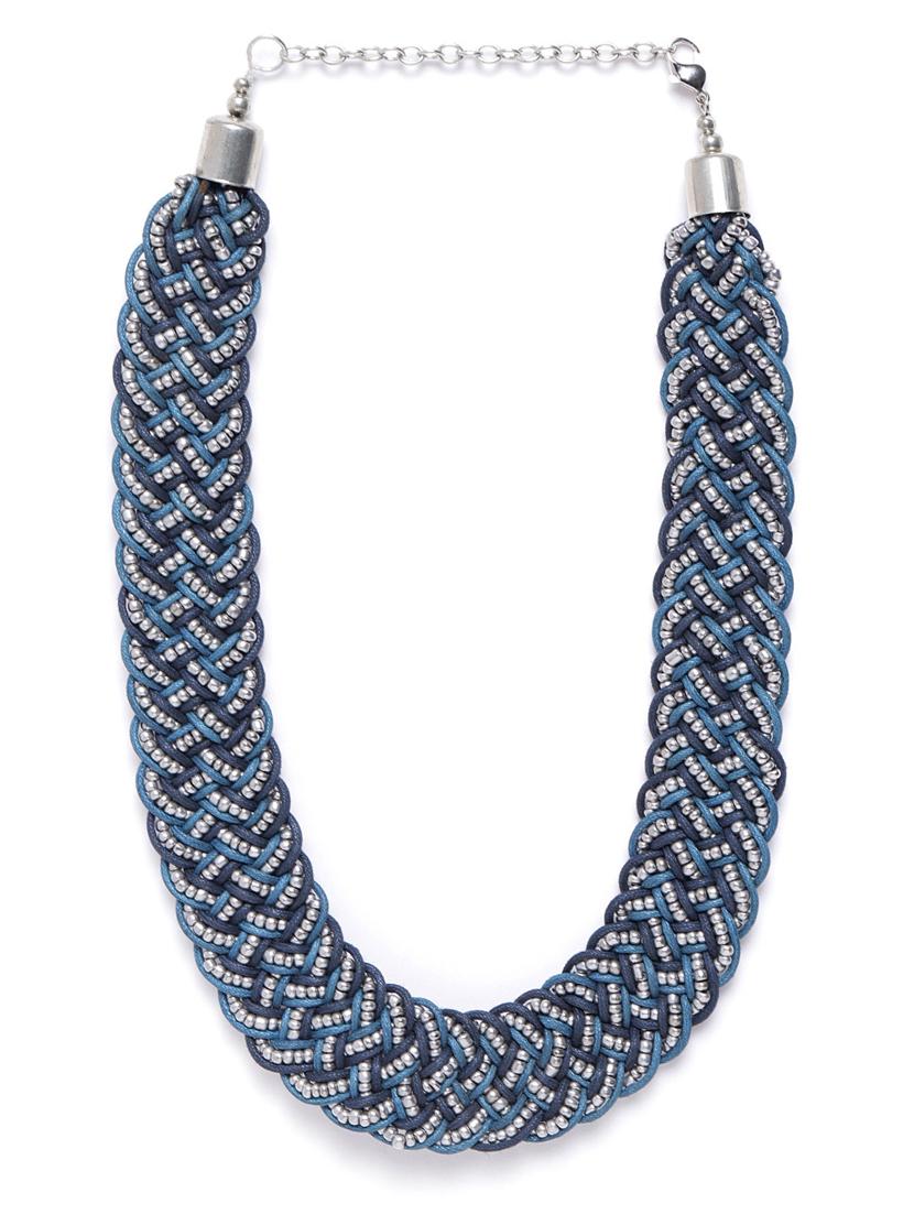 blue & silver-toned beaded statement bohemian braided necklace - 18041862 - Zoom Image - 0