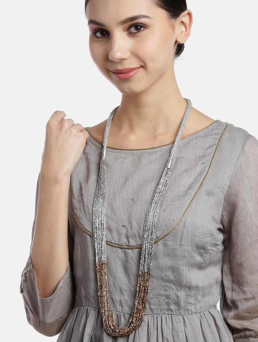 silver-toned & gold-toned beaded multi-stranded necklace - 18041871 -  Standard Image - 1