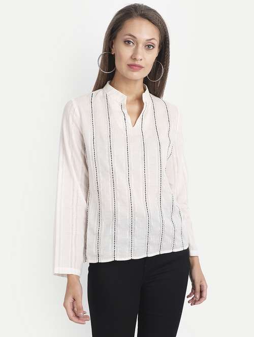 women's straight mandarin neck top - 18042065 - Standard Image - 0