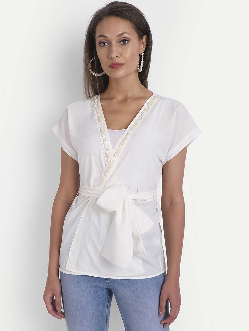women's wrap v neck top - 18042066 - Zoom Image - 0
