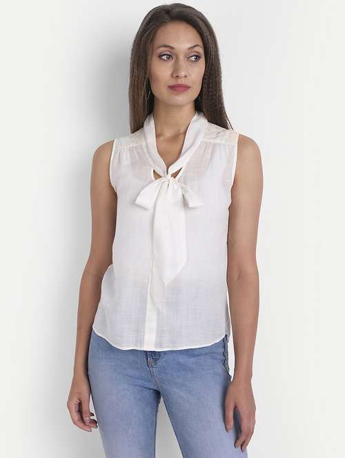 women's straight tie-up neck top - 18042070 -  Standard Image - 0