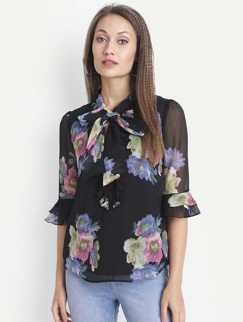 women's a line tie-up neck top - 18042078 - Zoom Image - 0