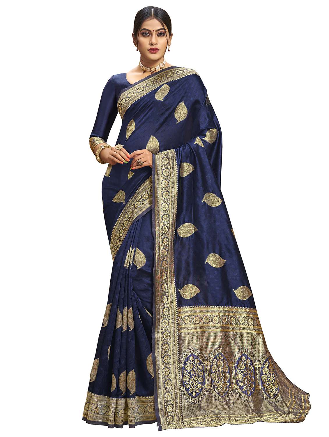 women's self design blue colored saree with blouse