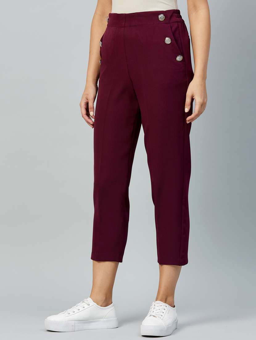 wine color solid trouser  - 18042155 -  Standard Image - 1