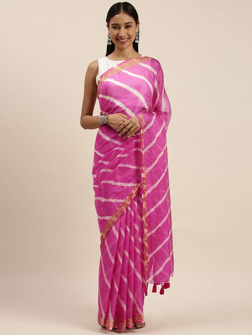women's leheriya pink colored saree with blouse