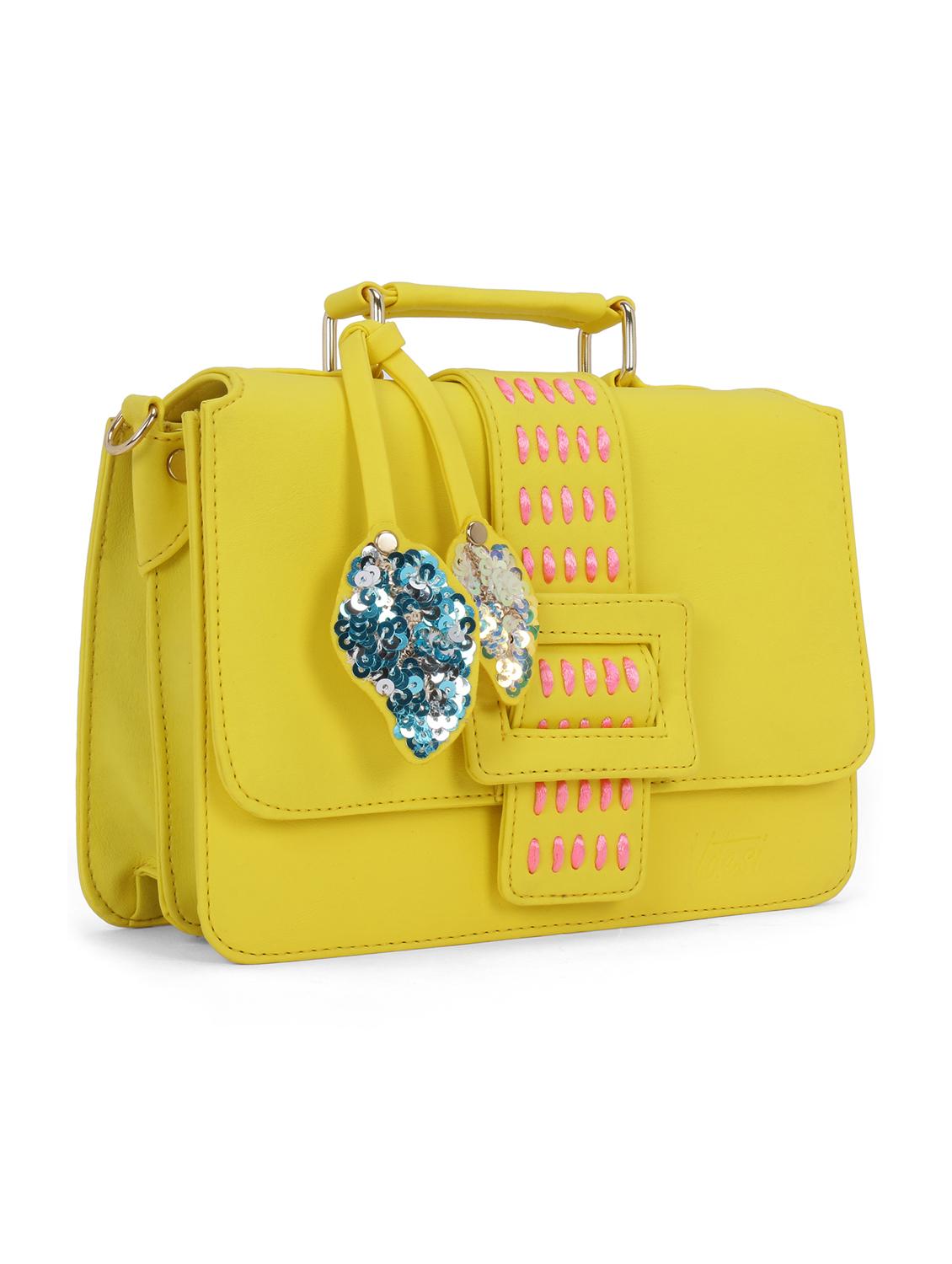 yellow leatherette (pu) sling bag - 18042359 - Standard Image - 4