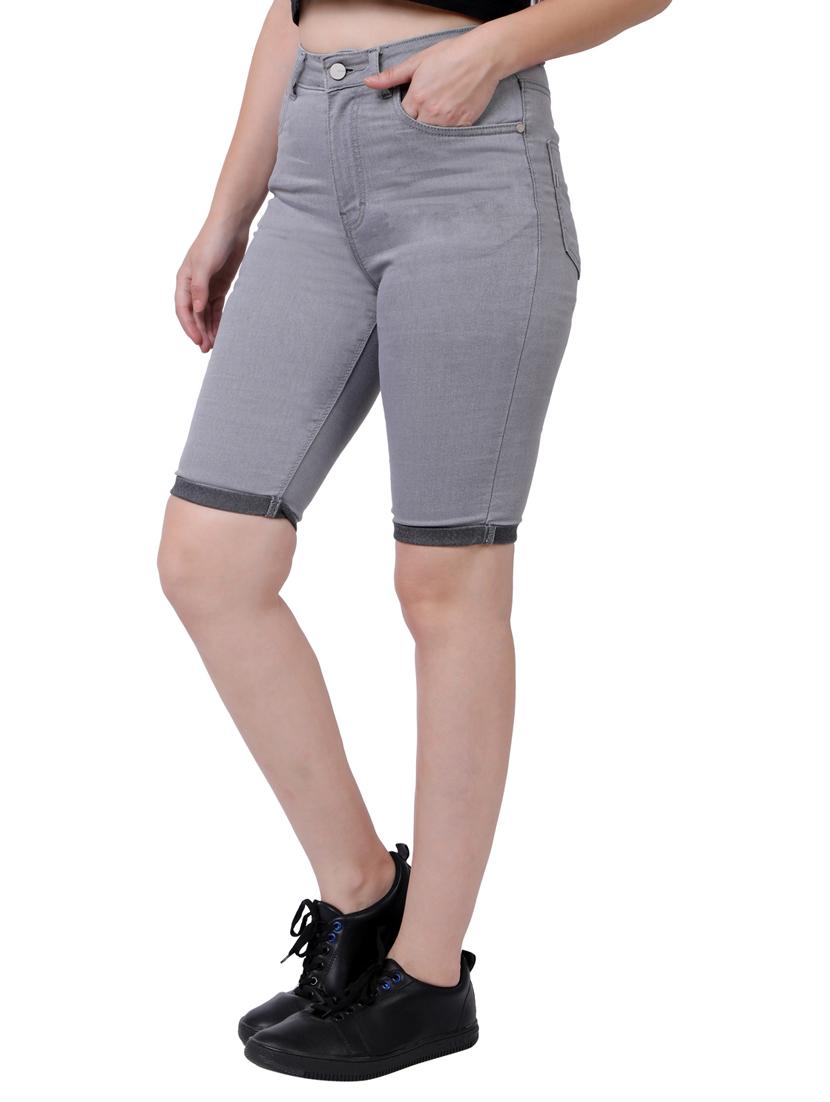mid rise solid denim capri - 18042432 -  Standard Image - 1