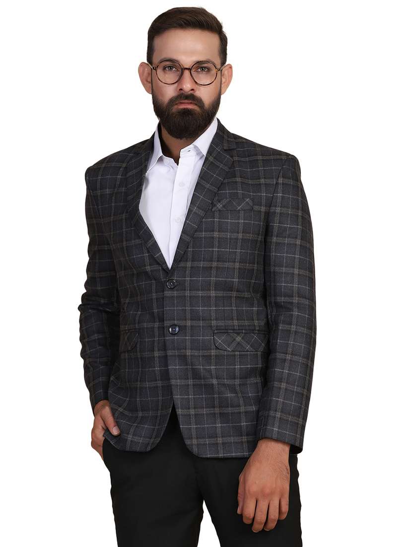 grey checkered single breasted formal blazer
