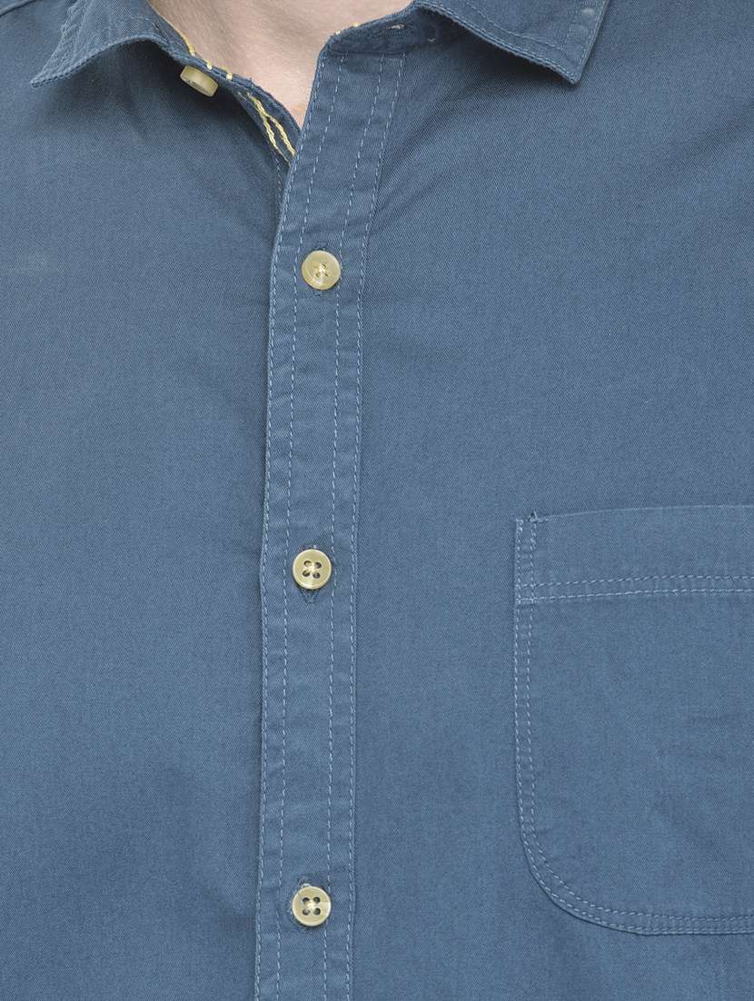blue solid casual shirt - 18042949 - Standard Image - 4