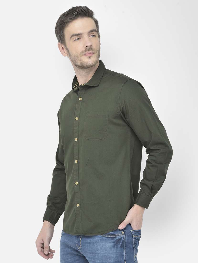 green solid casual shirt - 18042950 - Standard Image - 1