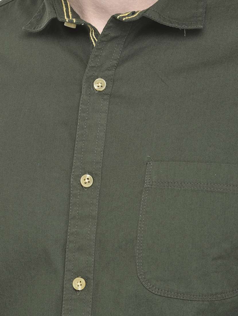 green solid casual shirt - 18042950 - Standard Image - 4