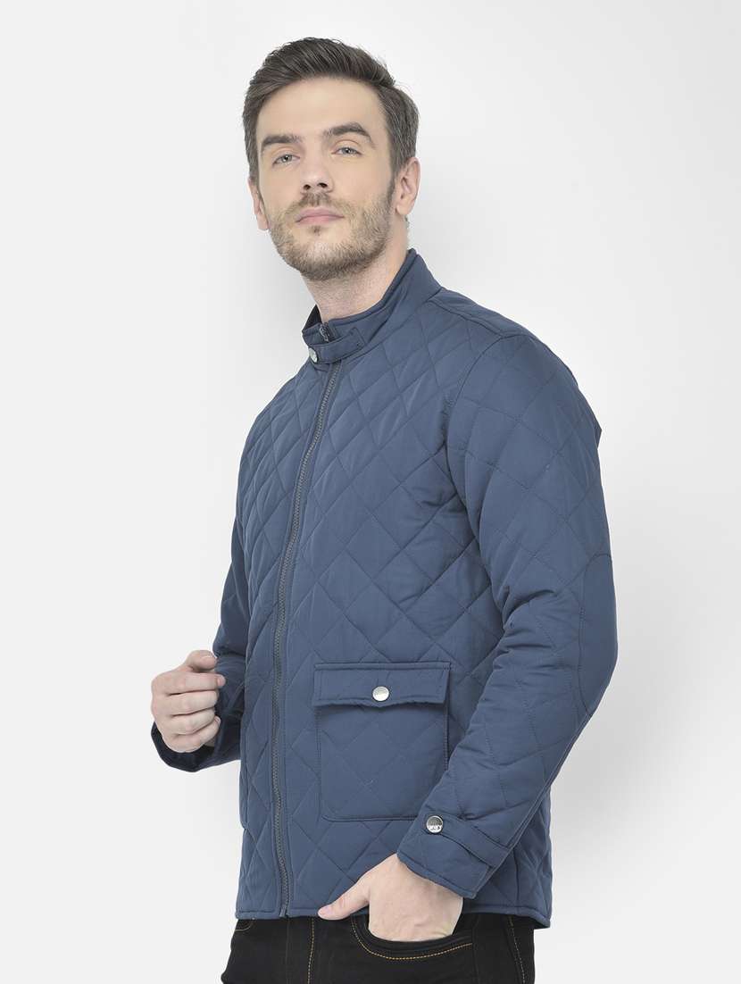 navy blue solid quilted jacket - 18042963 - Standard Image - 1