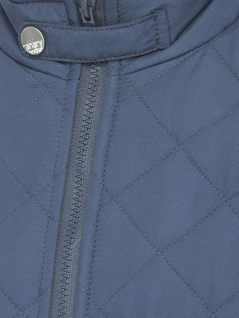 navy blue solid quilted jacket - 18042963 - Standard Image - 4
