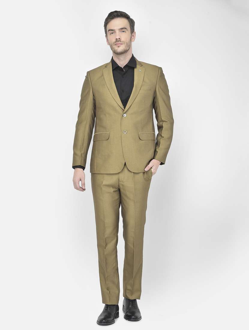 yellow self design single breasted suit - 18042978 -  Standard Image - 1