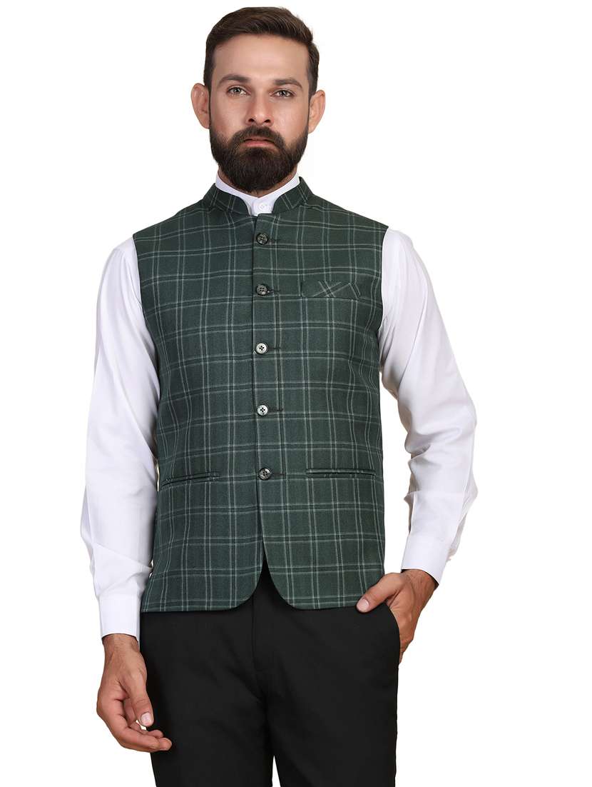 green checkered nehru jacket