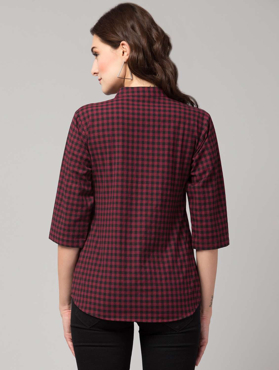 women maroon regular fit checkered straight top - 18043485 -  Standard Image - 1