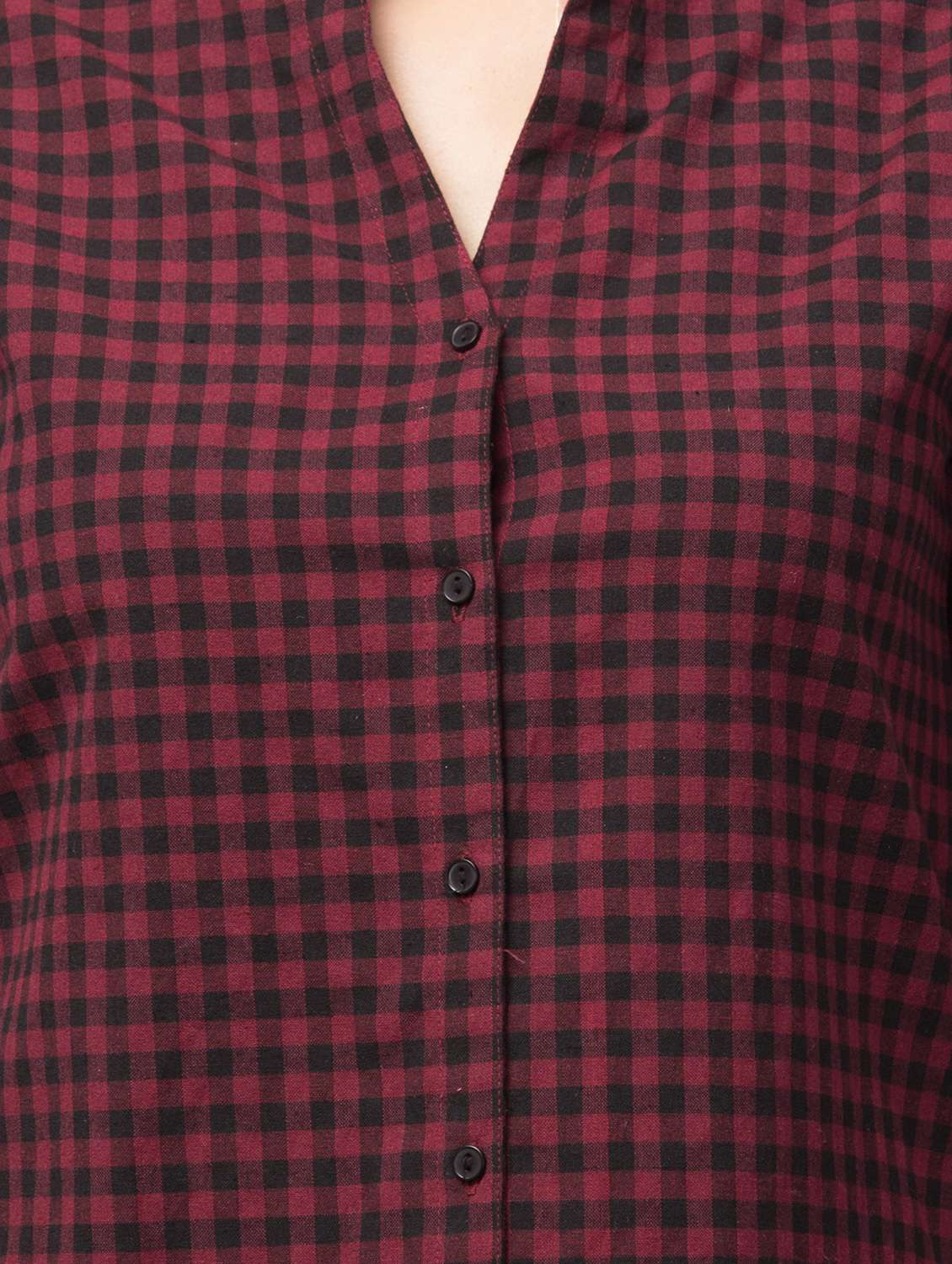 women maroon regular fit checkered straight top - 18043485 -  Standard Image - 4