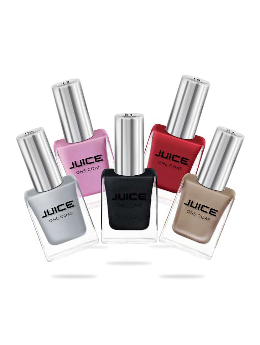 juice nail polish pack of 5 liquid silver-04/charm pink-12/tickle me pink-15/sweet orange-24/charcoal star-91 gloss combo_16