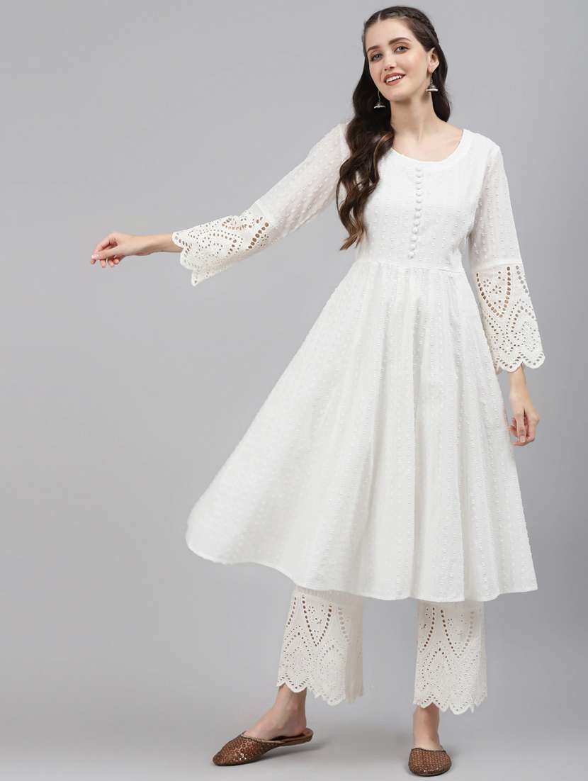 women white self design kurta pant sset
