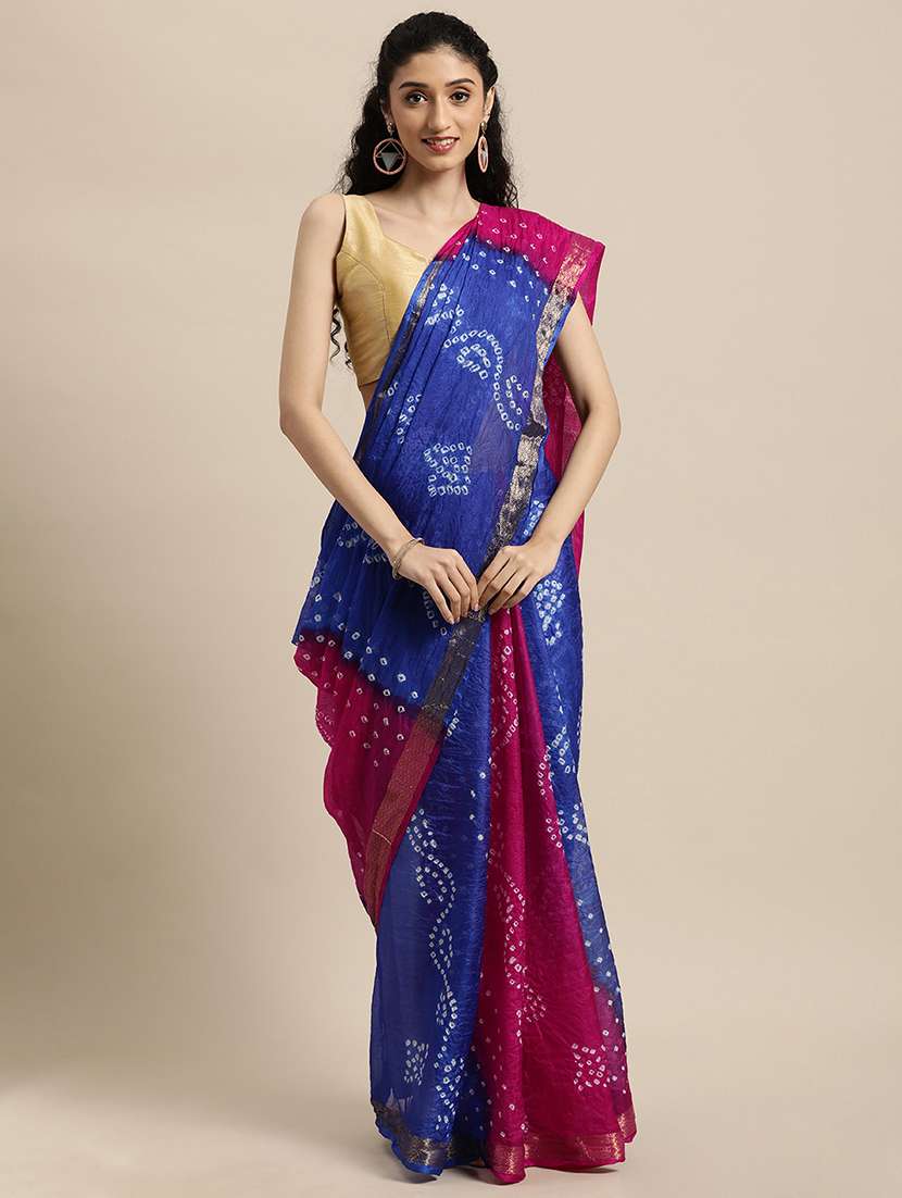 women's bandhani blue colored saree