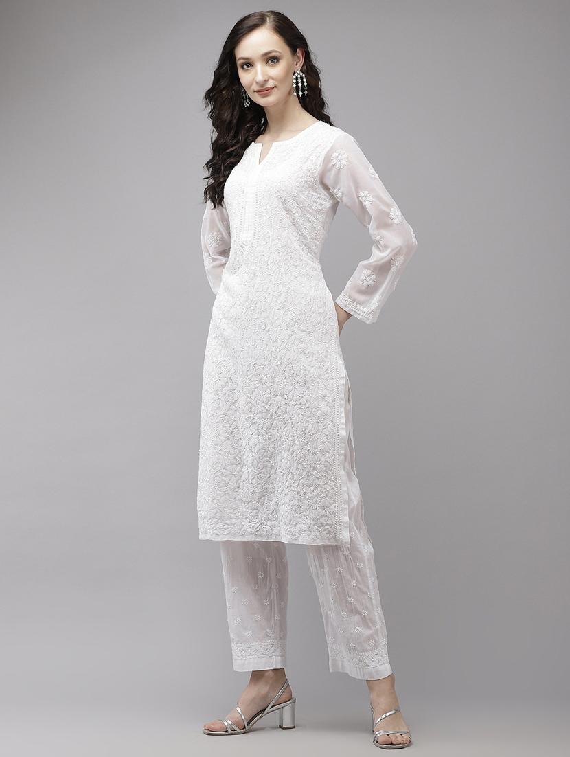 ada hand-embroidered white chikankari kurta palazzo set - 18044165 -  Standard Image - 1