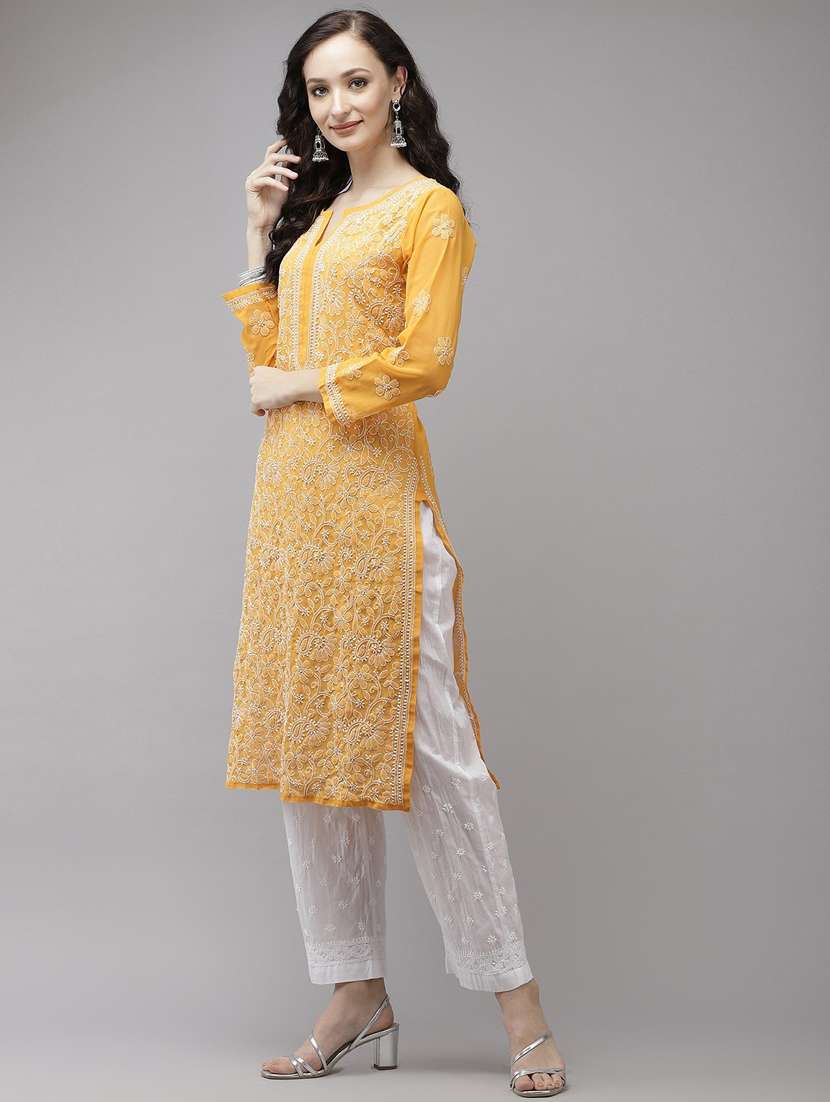 ada hand-embroidered yellow chikankari kurta palazzo set - 18044166 - Standard Image - 1