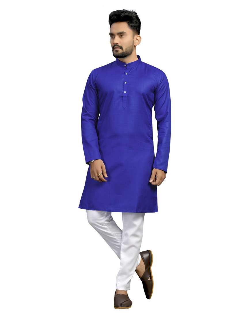 blue solid silk blend kurta pyjama set 