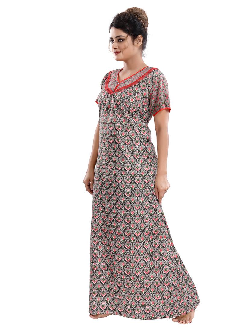 v-neck printed nighty - 18044648 - Standard Image - 1